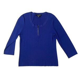 Cable & Gauge Women's Top XL Blue 1/4 Zip Ribbed 3/4 Sleeve Knit Shirt Blouse